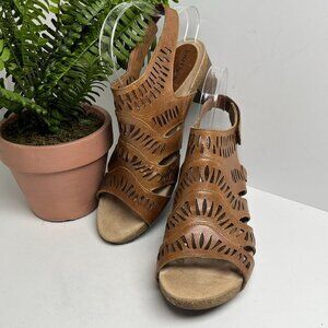 Josef Seibel Sandals Brown Heel Cut-out Sunny Leather 39 ‎ US 8 Velcro Strap